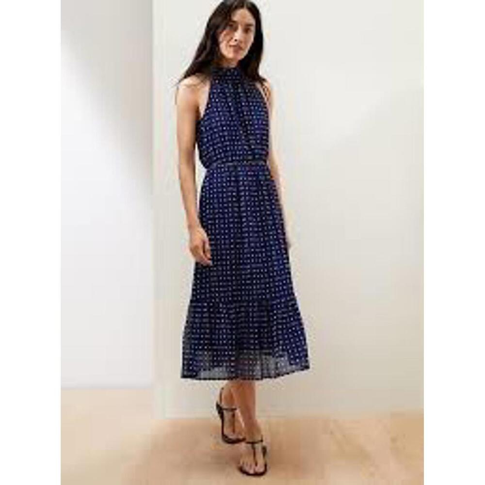 Banana Republic Navy Blue Polka Dot Midi Dress XL